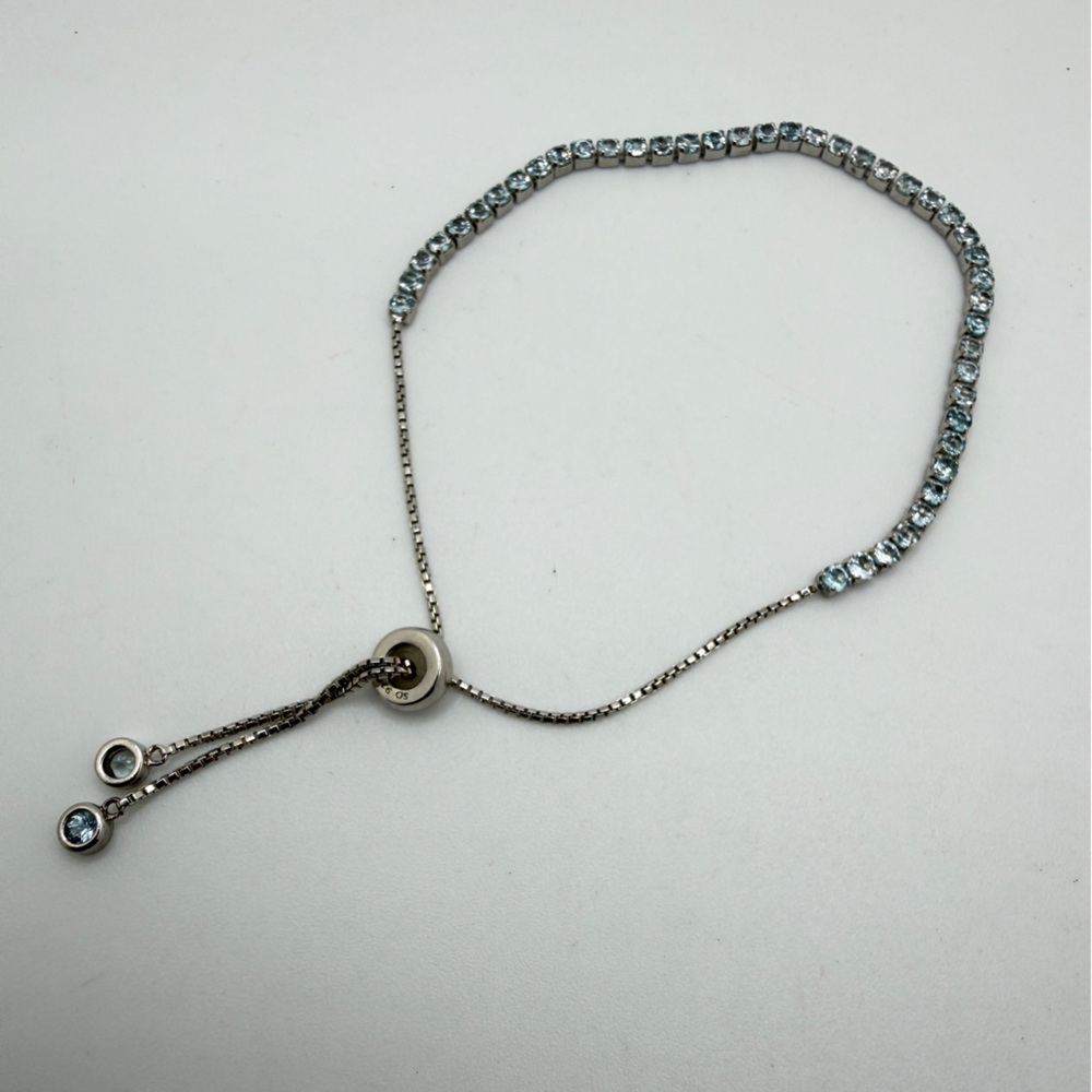 Sterling Silver Adjustable 2.5mm round‎ cut AQUAMARINE tennis bracelet!